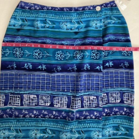 Coldwater Creek Wrap Skirt Womens 14 Blue Teal Striped Knee Length Waist 32 - Picture 9 of 12
